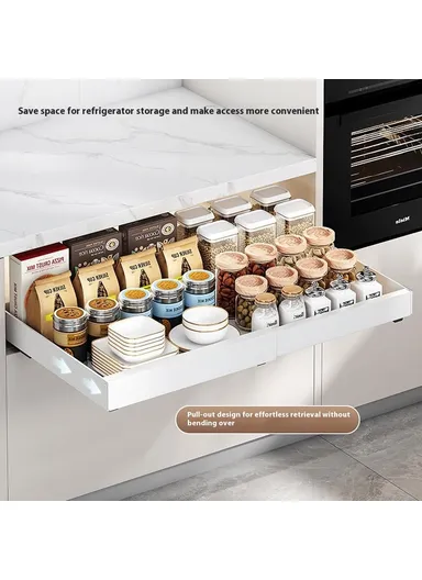 Under Sink Organizer, Pull Out Kitchen Cabinet Drawer, Extendable Length Storage Rack (L68 x W42 x H7)cm - White / 42cm