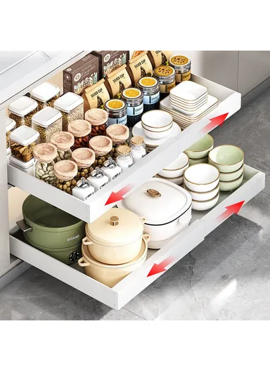 Under Sink Organizer, Pull Out Kitchen Cabinet Drawer, Extendable Length Storage Rack (L68 x W42 x H7)cm - White / 42cm