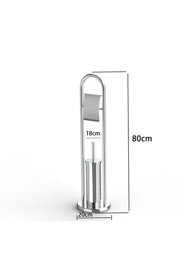2 in 1 Space Saving Floor Standing, Stainless Steel Bathroom Tissue Roll Holder, Stand with Toilet Brush