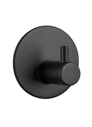 Hollow Type Stainless Steel Hook with Glue No Drill Round Wall Hanger for Towel Coat Umbrella - Black