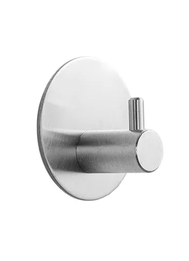 Hollow Type Stainless Steel Hook with Glue No Drill Round Wall Hanger for Towel Coat Umbrella - Brushed