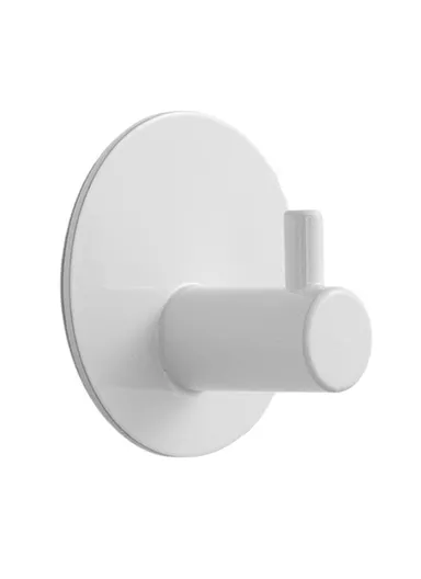 Hollow Type Stainless Steel Hook with Glue No Drill Round Wall Hanger for Towel Coat Umbrella - White