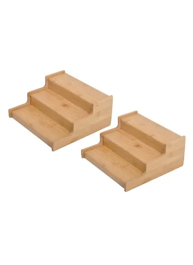 2Pcs 3-Tier Bamboo Spice Rack, Kitchen Organizer Countertop Condiments Herbs Storage Shelf