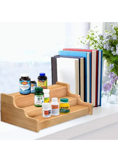 2Pcs 3-Tier Bamboo Spice Rack, Kitchen Organizer Countertop Condiments Herbs Storage Shelf