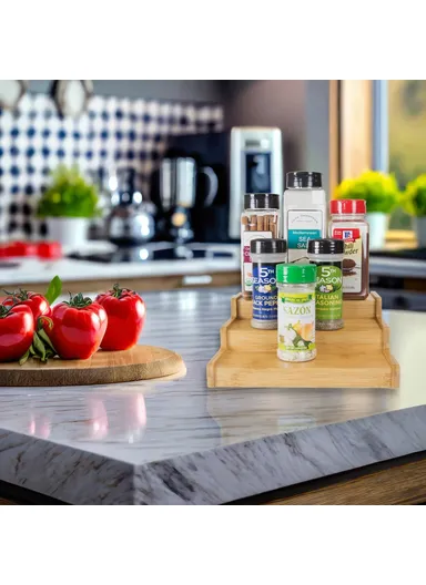 2Pcs 3-Tier Bamboo Spice Rack, Kitchen Organizer Countertop Condiments Herbs Storage Shelf