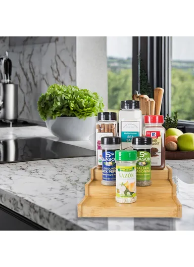 2Pcs 3-Tier Bamboo Spice Rack, Kitchen Organizer Countertop Condiments Herbs Storage Shelf