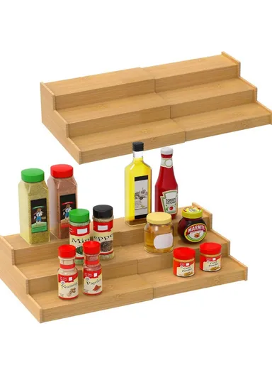 2Pcs 33-58cm Length Expandable 3-Tier Kitchen Spice Rack Organizer, Countertop Drawer Storage Shelf