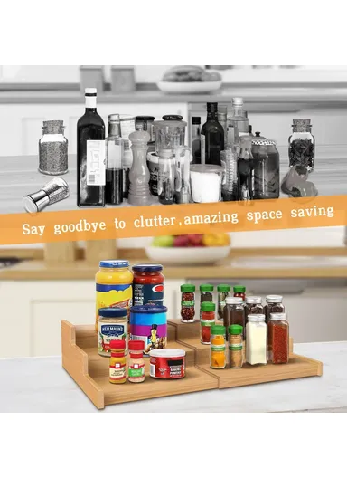 2Pcs 33-58cm Length Expandable 3-Tier Kitchen Spice Rack Organizer, Countertop Drawer Storage Shelf