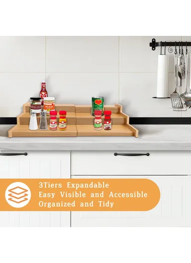 2Pcs 33-58cm Length Expandable 3-Tier Kitchen Spice Rack Organizer, Countertop Drawer Storage Shelf
