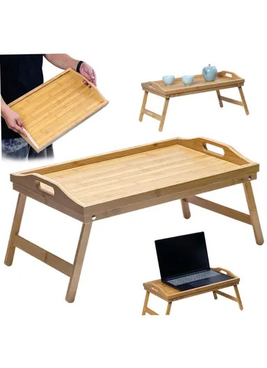 Bamboo On-Bed Laptop Desk, Foldable Lazy Tray Table for Study Work Breakfast Serving
