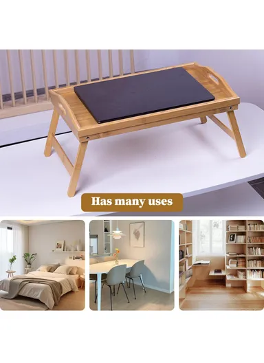 Bamboo On-Bed Laptop Desk, Foldable Lazy Tray Table for Study Work Breakfast Serving