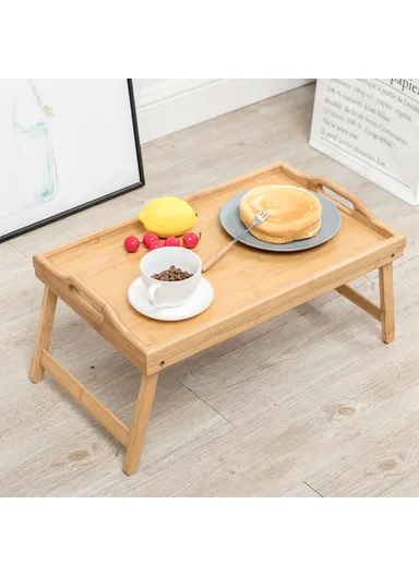 Bamboo On-Bed Laptop Desk, Foldable Lazy Tray Table for Study Work Breakfast Serving
