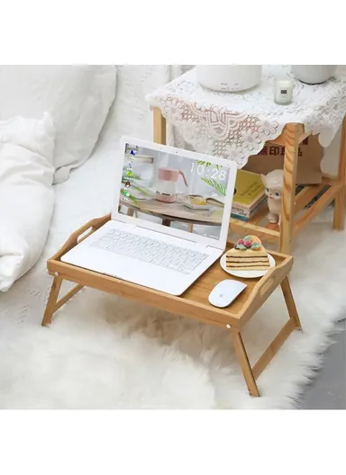 Bamboo On-Bed Laptop Desk, Foldable Lazy Tray Table for Study Work Breakfast Serving