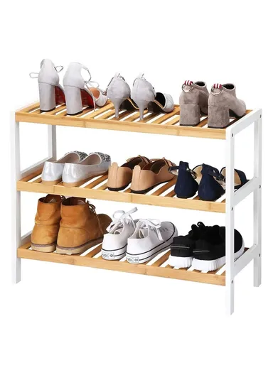 Bamboo 3-Tier Shoe Rack Organizer Home Entryway Multi-Functional Storage Shelf