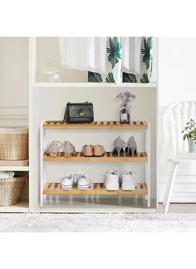 Bamboo 3-Tier Shoe Rack Organizer Home Entryway Multi-Functional Storage Shelf