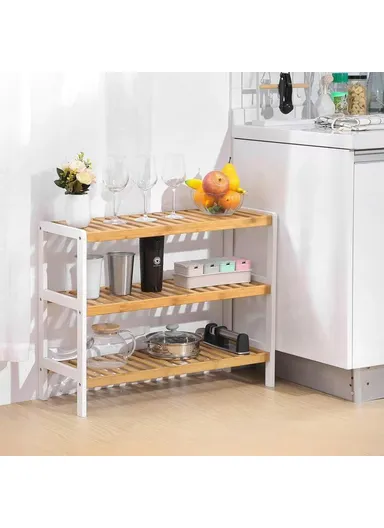 Bamboo 3-Tier Shoe Rack Organizer Home Entryway Multi-Functional Storage Shelf