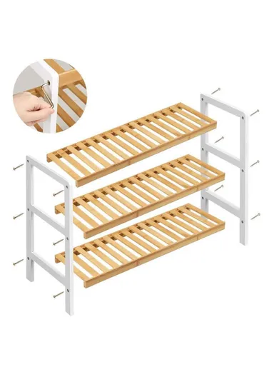 Bamboo 3-Tier Shoe Rack Organizer Home Entryway Multi-Functional Storage Shelf