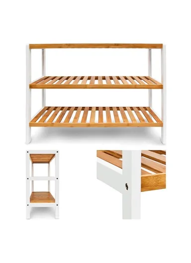 Bamboo 3-Tier Shoe Rack Organizer Home Entryway Multi-Functional Storage Shelf