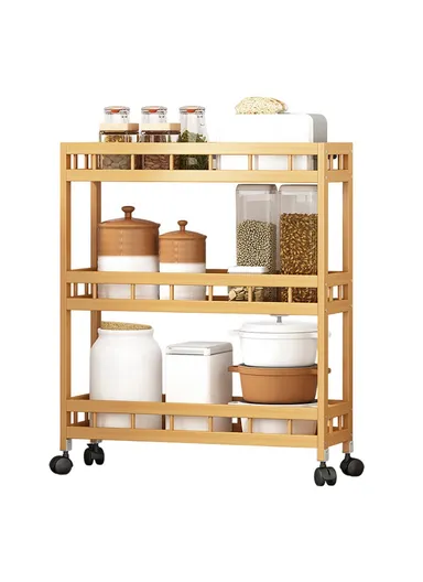 Bamboo Kitchen 3-Tier Slim Rolling Cart Organizer Narrow Space Storage Rack with Wheels