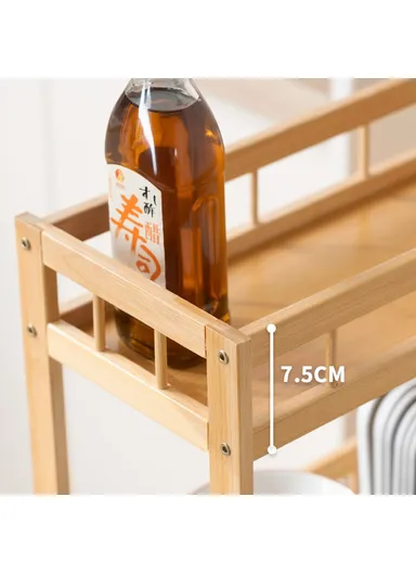 Bamboo Kitchen 3-Tier Slim Rolling Cart Organizer Narrow Space Storage Rack with Wheels