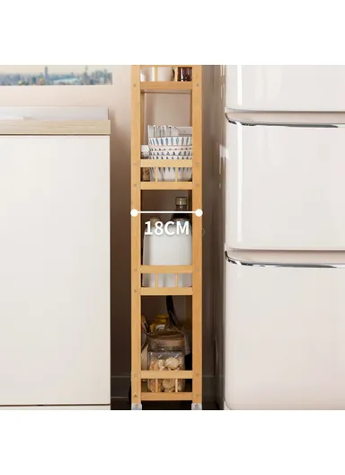 Bamboo Kitchen 3-Tier Slim Rolling Cart Organizer Narrow Space Storage Rack with Wheels