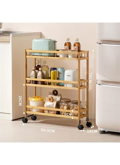 Bamboo Kitchen 3-Tier Slim Rolling Cart Organizer Narrow Space Storage Rack with Wheels