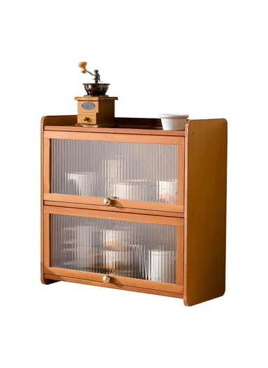 2-Door 50cm Desktop Storage Cabinet Organizer Display Shelf for Tea Set , Kitchenware, Cosmetics ,Cups - Stripe