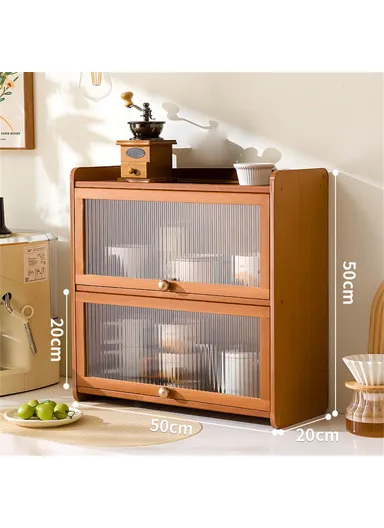 2-Door 50cm Desktop Storage Cabinet Organizer Display Shelf for Tea Set , Kitchenware, Cosmetics ,Cups - Stripe