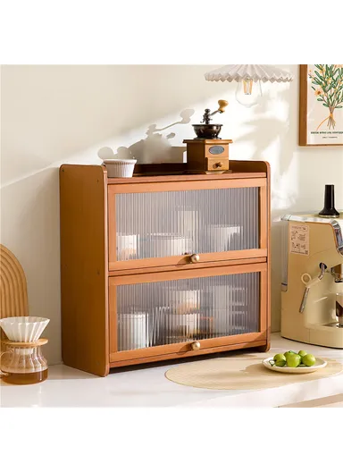 2-Door 50cm Desktop Storage Cabinet Organizer Display Shelf for Tea Set , Kitchenware, Cosmetics ,Cups - Stripe