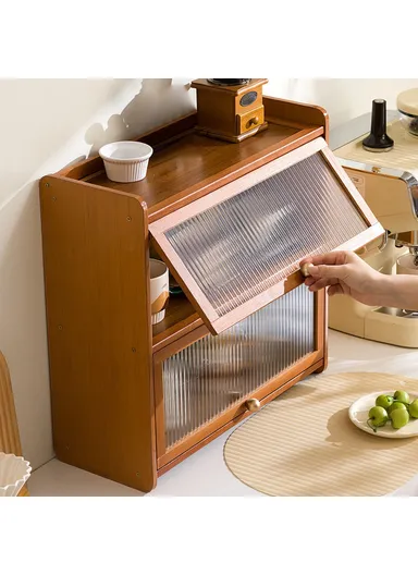 2-Door 50cm Desktop Storage Cabinet Organizer Display Shelf for Tea Set , Kitchenware, Cosmetics ,Cups - Stripe