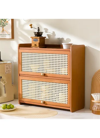 2-Door 50cm Desktop Storage Cabinet Organizer Display Shelf for Tea Set ,Kitchenware ,Cosmetics ,Cups - Net