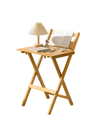 No-Install Folding Desk For Students, Compact Writing Table, Portable Bedroom Study Workstation (L44 x W38 x H87)cm - Wood Color