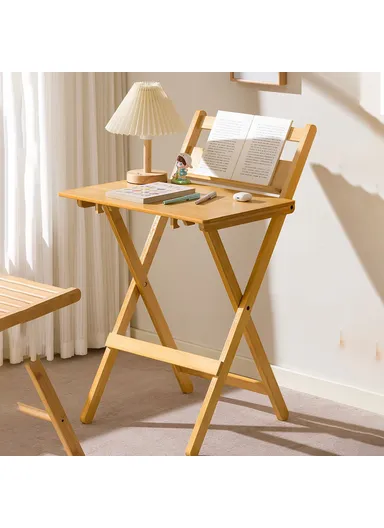No-Install Folding Desk For Students, Compact Writing Table, Portable Bedroom Study Workstation (L44 x W38 x H87)cm - Wood Color