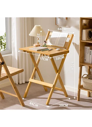 No-Install Folding Desk For Students, Compact Writing Table, Portable Bedroom Study Workstation (L44 x W38 x H87)cm - Wood Color
