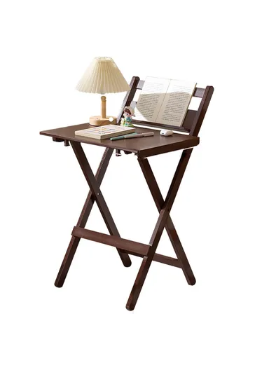 No-Install Folding Desk For Students, Compact Writing Table, Portable Bedroom Study Workstation (L44 x W38 x H87)cm - Walnut Color