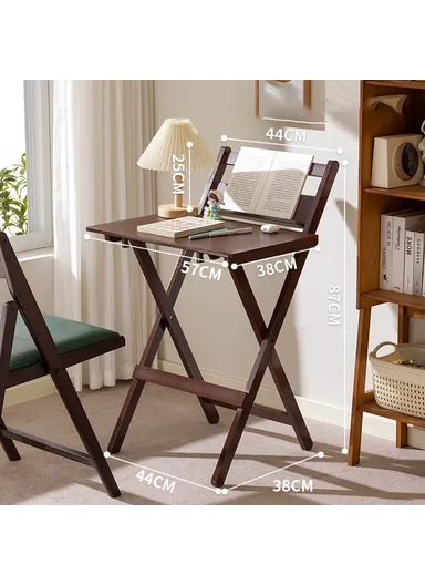 No-Install Folding Desk For Students, Compact Writing Table, Portable Bedroom Study Workstation (L44 x W38 x H87)cm - Walnut Color