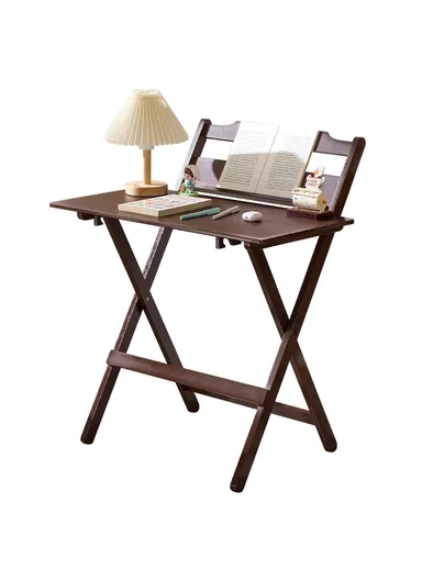 No-Install Folding Desk For Students, Compact Writing Table, Portable Bedroom Study Workstation (L58 x W38 x H87)cm - Walnut Color