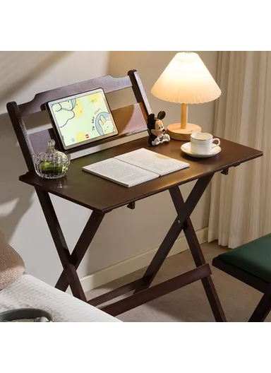 No-Install Folding Desk For Students, Compact Writing Table, Portable Bedroom Study Workstation (L58 x W38 x H87)cm - Walnut Color