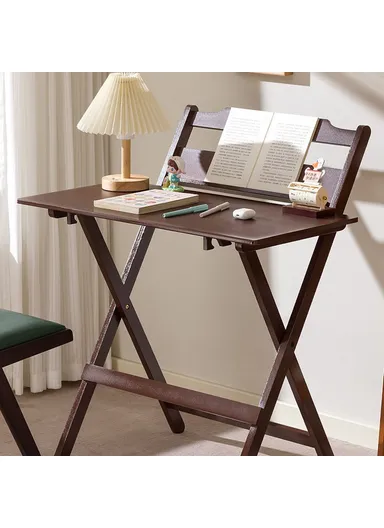 No-Install Folding Desk For Students, Compact Writing Table, Portable Bedroom Study Workstation (L58 x W38 x H87)cm - Walnut Color
