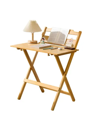 No-Install Folding Desk For Students, Compact Writing Table, Portable Bedroom Study Workstation (L58 x W38 x H87)cm - Wood Color