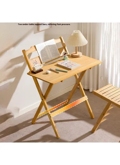 No-Install Folding Desk For Students, Compact Writing Table, Portable Bedroom Study Workstation (L58 x W38 x H87)cm - Wood Color