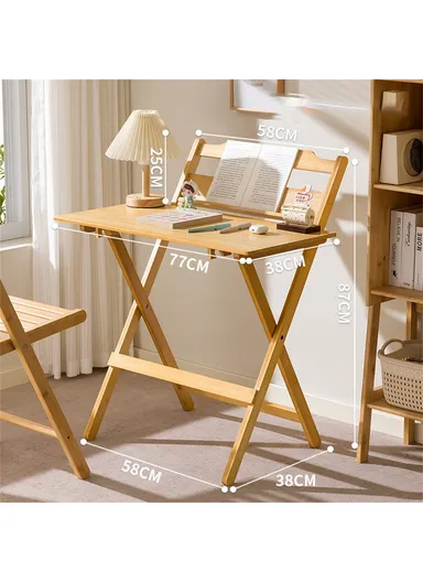 No-Install Folding Desk For Students, Compact Writing Table, Portable Bedroom Study Workstation (L58 x W38 x H87)cm - Wood Color