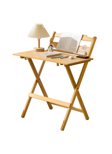 No-Install Folding Desk For Students, Home Office Compact Writing Table, Bedroom Study Workstation (L79 x W45 x H87)cm - Wood Color