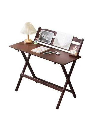 No-Install Folding Desk For Students, Home Office Compact Writing Table, Bedroom Study Workstation (L79 x W45 x H87)cm - Walnut