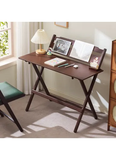 No-Install Folding Desk For Students, Home Office Compact Writing Table, Bedroom Study Workstation (L79 x W45 x H87)cm - Walnut