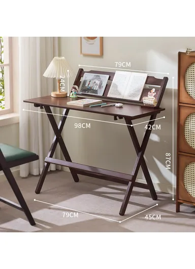 No-Install Folding Desk For Students, Home Office Compact Writing Table, Bedroom Study Workstation (L79 x W45 x H87)cm - Walnut