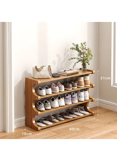 Bamboo Shoe Rack, 4-Tier Storage Organizer, Shelf for Entryway Dorm Home - 80cm Length