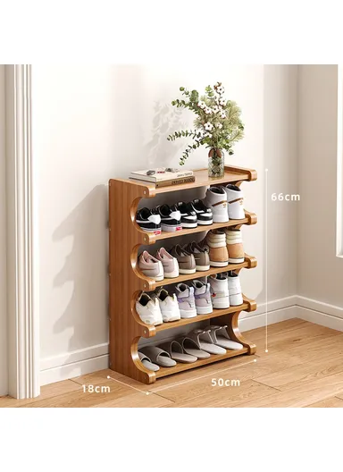 Bamboo Shoe Rack, 5-Tier Storage Organizer, Shelf for Entryway Dorm Home - 50cm Length