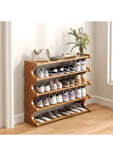 Bamboo Shoe Rack, 5-Tier Storage Organizer, Shelf for Entryway Dorm Home - 80cm Length