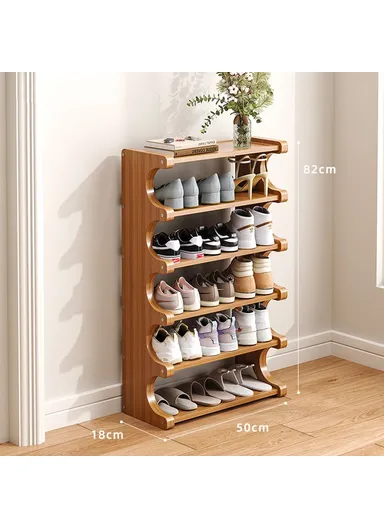 Bamboo Shoe Rack, 6-Tier Storage Organizer, Shelf for Entryway Dorm Home - 50cm Length